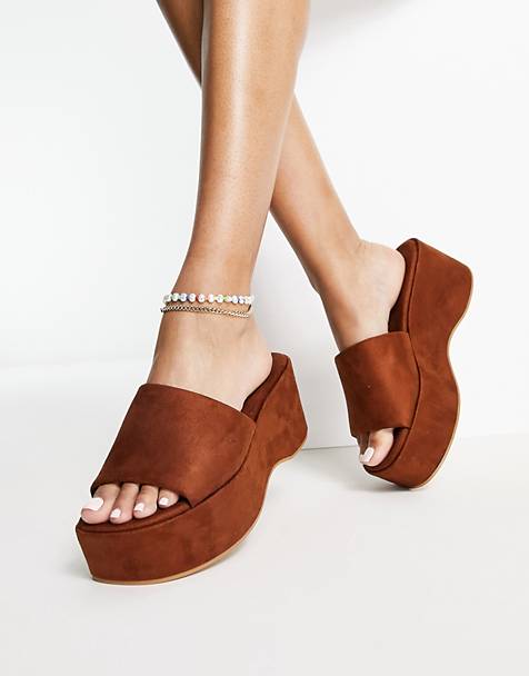 Stradivarious Flatform Mules - Brown